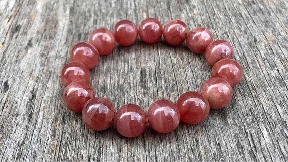 memorial gift 14mm Stretchable Pink Rhodochrosite Bracelet Round, Smooth 7.5" for mens, womens, gf, bf & Adult.
