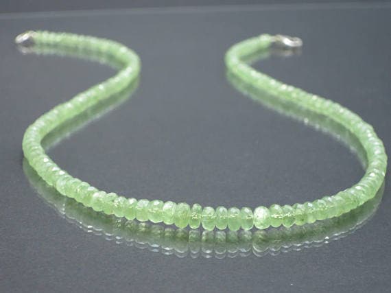 925 sterling Silver love beach youth 4-5.5mm stacking Green Kyanite Necklace Rondelle, Faceted 17" for mens, womens.
