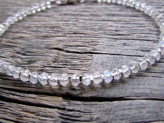 AAA++ Rare Quality Rainbow Moonstone Bracelet, Moonstone Bracelet Silver, June Birthstone Bracelet, Hill Tribe Bracelet, Moonstone Jewelry, Gemstone Bracelet 2.5-3mm 7 inches Code- TJH479