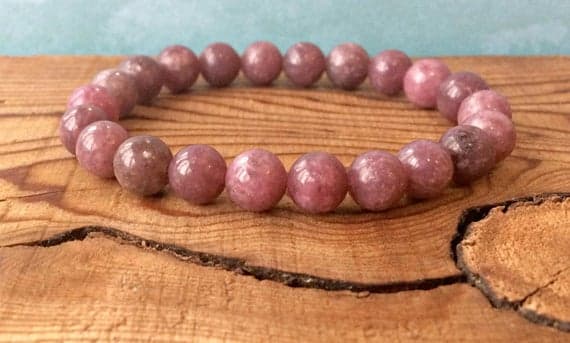 Positive Energy 8mm Stretchable Pink Lepidolite Bracelet Round, Smooth 7" for mens, womens, gf, bf & Adult.