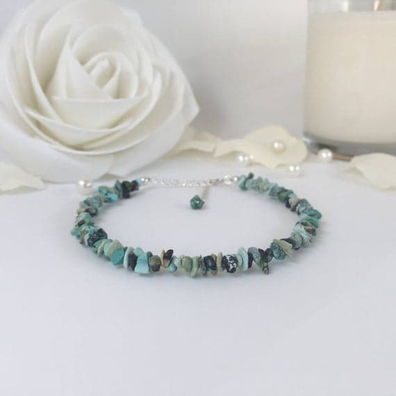 925 sterling Silver Positive Energy 2x1-8x1mm stacking Blue Turquoise Bracelet Chips, Faceted 7" for mens, womens, gf, bf & Adult.