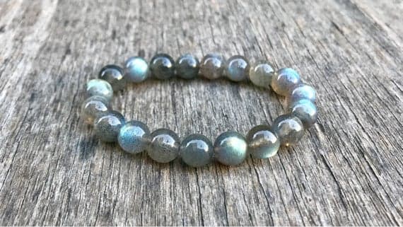 Dainty Slave Loose 9mm Stretchable Gray Labradorite Bracelet Round, Smooth 7.5" for mens, womens, gf, bf & Adult.