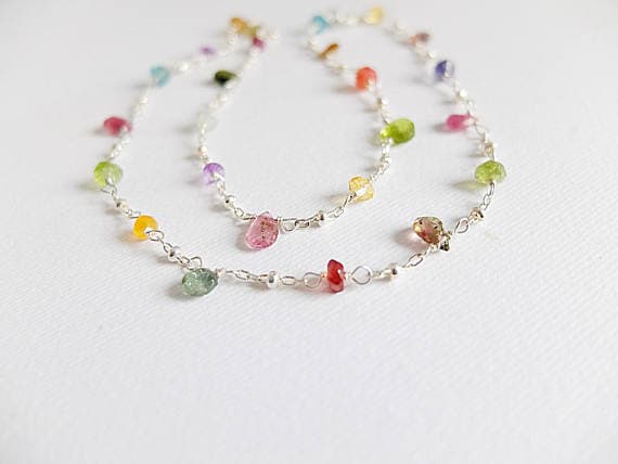 AAA++ Rare Quality Long Multi Gemstone Necklace,Tourmaline necklace,multi color necklace,925 Silver Platednecklace,mixed gemstone,Tourmaline,multigem, rainbow 4 to 7 mm Code- TJH188