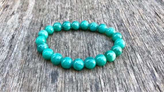Positive Energy 8mm Stretchable Blue Mozambique Amazonite Bracelet Round, Smooth 7" for mens, womens, gf, bf & Adult.