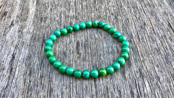 Dainty Slave Loose 6mm Stretchable Green Turquoise Bracelet Round, Smooth 7" for mens, womens, gf, bf & Adult.
