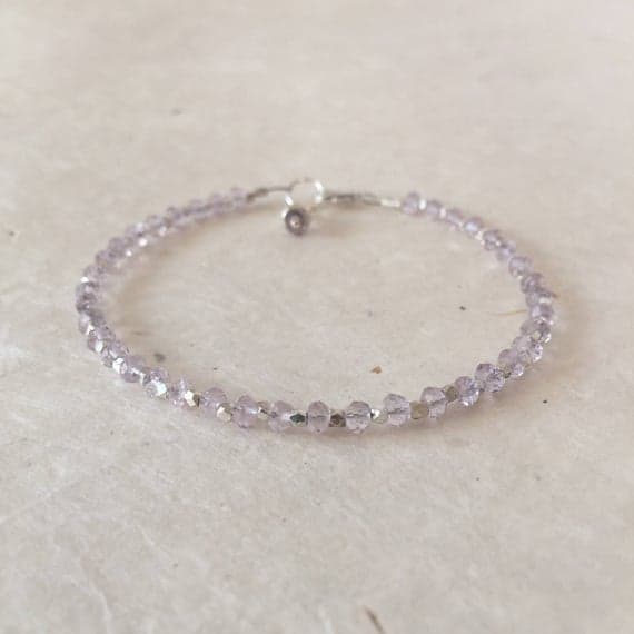 Pink Amethyst Karen Hill Tribe Thai Silver Beaded Stacking Bracelet, Sundance Style, February Birthstone, February Birthday, Dainty Bracelet 2-4mm Code- WAR6484