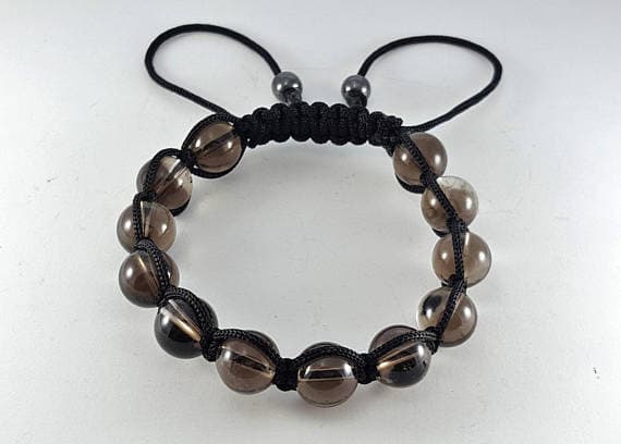 chakras simple 10mm Adjustable Brown Natural Smoky Quartz Bracelet Round, Smooth 7.5" for mens, womens.