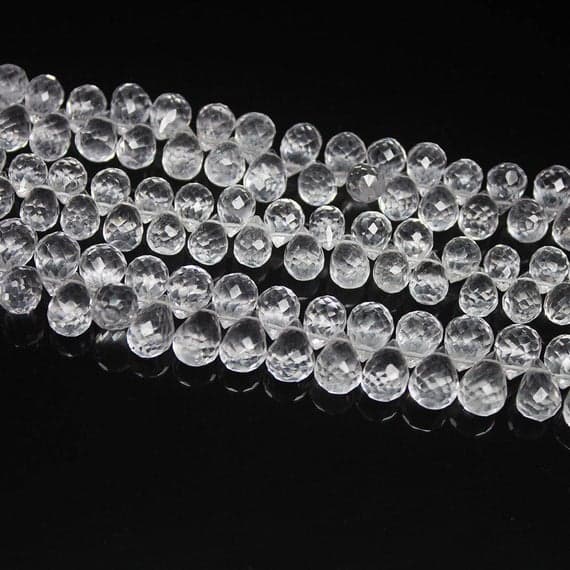 1 strand white quartz tear drop faceted 10'' long strand gemstone beads, jewelry supplies for jewelry making, bulk beads, for meditation jewellery for Reiki Healing  gemstone size 7mm to 8mm