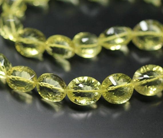 1 strand lemon quartz concave oval faceted 9'' long strand gemstone beads, jewelry supplies for jewelry making,  for meditation jewellery for Reiki Healing  gemstone size 12mm to 14mm