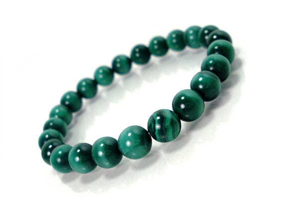 Bridesmaid Jewelry 8mm Stretchable Green Natural Malachite  Bracelet Round, Smooth 7" for mens, womens.