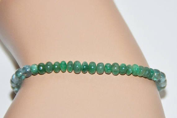 good luck gift 4MM Green Emerald & Apatite Stretchable Bracelet Rondelle, Smooth 18cm for mens, womens, gf, bf and adults.