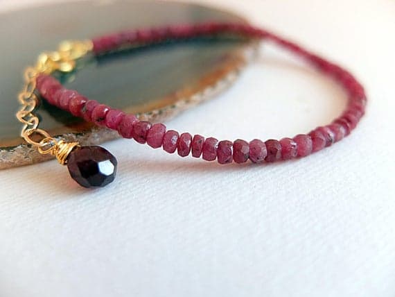 AAA++ Rare Quality Raw Ruby Bracelet Gold  filled chain,genuine raw Ruby beads,stacking ruby bracelet, minimalist bracelet,Garnet briolette, stackable gemstone 3 mm Code- TJH67
