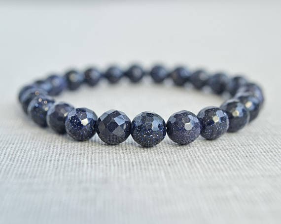 Blue Goldstone Bracelet - Navy Blue Bracelet - Gemstone Bead Bracelet - Sparkle Bracelet - Night Sky Jewelry - Celestial Gifts - Gift Women 6mm Code- WAR6899