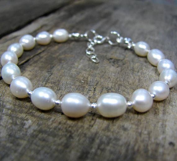 White Pearl Bracelet, Sterling Silver Natural Pearl Bracelet, Bridesmaid Bracelet Gift, Freshwater Creamy Pearl Bracelet, Gift for Her 2mm  Code- WAR6600