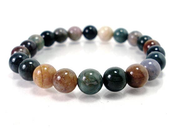 Dainty Slave Loose 8mm Stretchable Multi Indian Agate Bracelet Round, Smooth 7" for mens, womens.