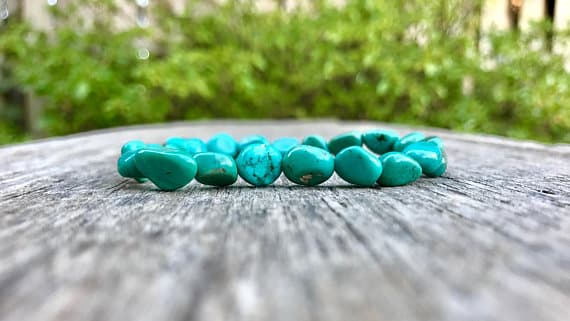 Handmade Beaded 8mm Stretchable Green Turquoise Bracelet Nugget, Smooth 7" for mens, womens, gf, bf & Adult.