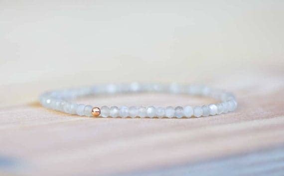 Rose Gold Personalized Gift 3.75mm Gray Gray Moonstone Stretchable Bracelet Round, Faceted 18cm for mens, womens, gf, bf and adults.