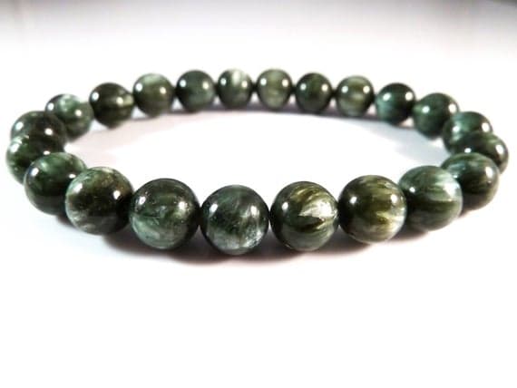 Anxiety Gemstone 8mm Stretchable Green Seraphinite Bracelet Round, Smooth 7" for mens, womens, gf, bf & Adult.