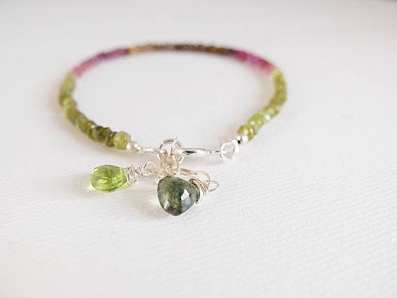 AAA++ Rare Quality Watermelon Tourmaline Bracelet,Watermelon Tourmaline Jewelry Pink,Green Multicolored Ombre Gemstone Jewelry,stacking,multicolor gem bracelet 2-3 mm Code- TJH121