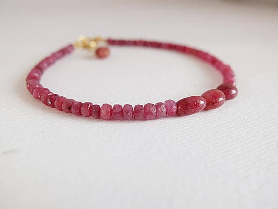 AAA++ Rare Quality Raw red Ruby Bracelet Silver Plated925 lobster clasp,genuine raw Ruby beads,stacking ruby bracelet, minimalist bracelet,ruby bracelet, stackable 3 mm Code- TJH120