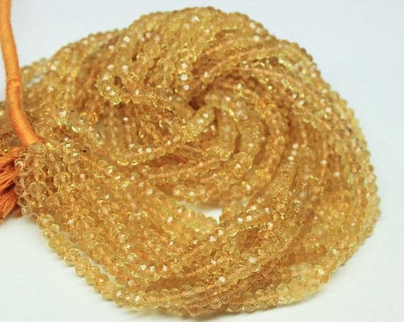 1 strand citrine rondelle faceted 14'' long strand gemstone beads, jewelry supplies for jewelry making, bulk beads, for meditation jewellery for Reiki Healing  gemstone size 4mm