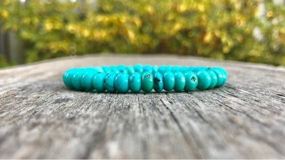 Natural 8-9mm Stretchable Blue Turquoise Bracelet Rondelle, Smooth 7" for mens, womens, gf, bf & Adult.