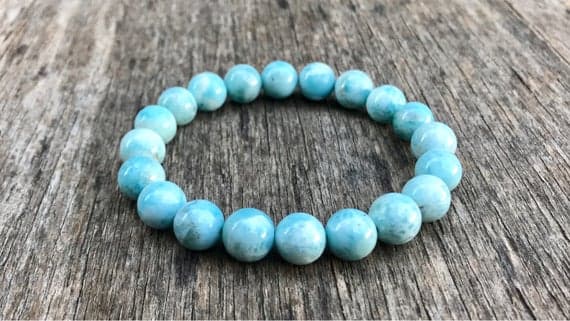 Empath Protection 10mm Stretchable Sky Blue Larimar Bracelet Round, Smooth 7.5" for mens, womens, gf, bf & Adult.