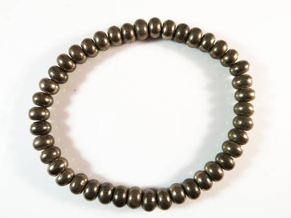 Positive Energy 6mm Stretchable Silver Pyrite Bracelet Rondelle, Smooth 7" for mens, womens, gf, bf & Adult.