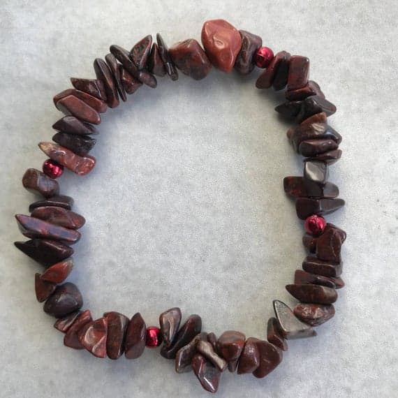 Red Jasper rough semi precious gemstone crystal healing plain stretch bracelet Code- WAR6652