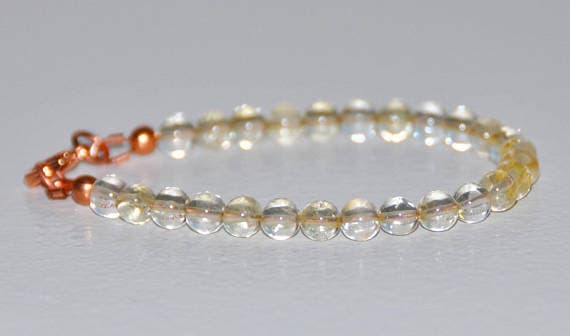 24k gold Anniversary Gift 12mm Yellow Citrine stacking Bracelet Round, Smooth 18cm for mens, womens, gf, bf and adults.