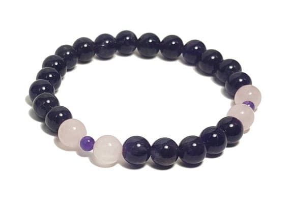 top quality 8mm Stretchable pink & Purple Rose Quartz & Amethyst Bracelet Round, Smooth 7" for mens, womens, GF, BF, Adults.