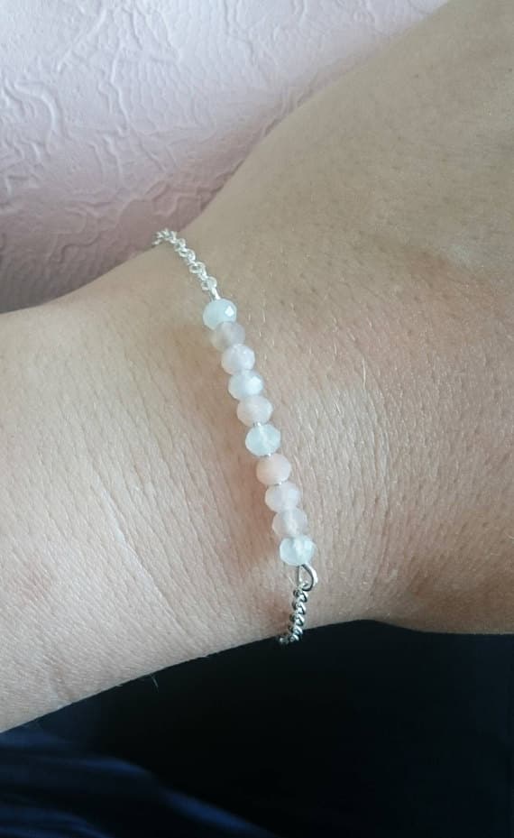 Moonstone Bracelet Dainty Bracelet Chain Bracelet Minimalist Bracelet Dainty Bar Bracelet Gift for Her Silver Bracelet Delicate Bracelet 3mm Code- WAR6884