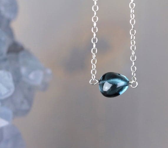 925 sterling silver love beach youth 8-9mm Blue London Blue Topaz  stacking Necklace Pear, Smooth 17 Inch for mens, womens, gf, bf and adults.