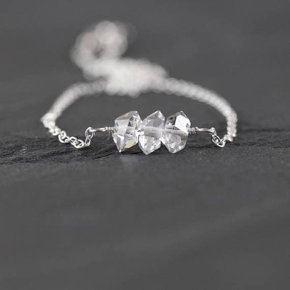 925 sterling Silver top quality 7-8mm stacking White Herkimer Diamond  Necklace Rondelle, Faceted 16" for mens, womens, gf, bf & Adult.