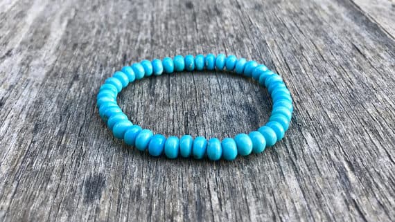 Natural 6mm Stretchable Blue Turquoise Bracelet Rondelle, Smooth 7" for mens, womens, gf, bf & Adult.