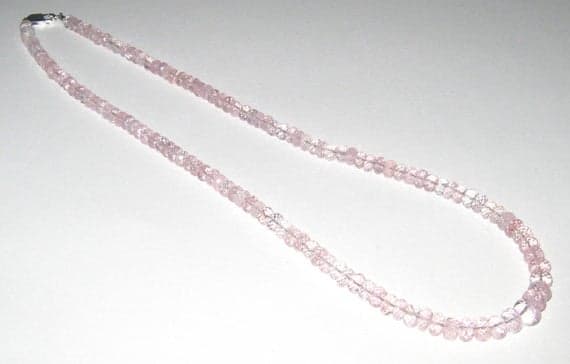 925 sterling Silver Positive Energy 5-8mm stacking Pink Pink Morganite Necklace Rondelle, Faceted 17" for mens, womens, gf, bf & Adult.