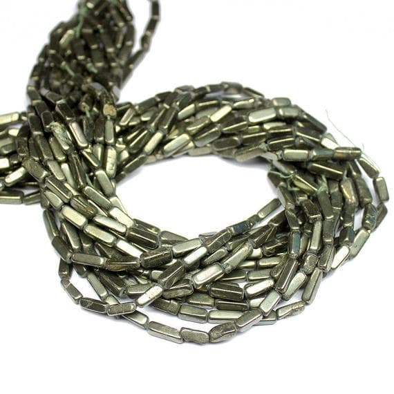 1 strand pyrite rectangle chiclet smooth 14'' long strand gemstone beads, jewelry supplies for jewelry making, bulk beads, for meditation jewellery for Reiki Healing  gemstone size 7mm to 10mm