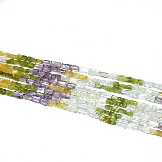 1 strand multi gemstone rectangle chiclet smooth 15'' long strand gemstone beads, jewelry supplies for jewelry making,  for meditation jewellery for Reiki Healing  gemstone size 6mm to 7mm