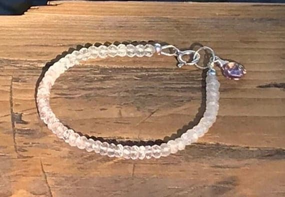 White Topaz, Rose Quartz, Moonstone and Pink Topaz Bracelet-Sterling Silver- Energy Healing Jewelry-Boho Chic- Wedding- Ombre 3.5- 4 mm Code- WAR6795