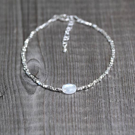 925 sterling Silver Blush Jewelry 10x8mm stacking White Rainbow Moonstone Bracelet Oval, Faceted 7" for mens, womens, gf, bf & Adult.