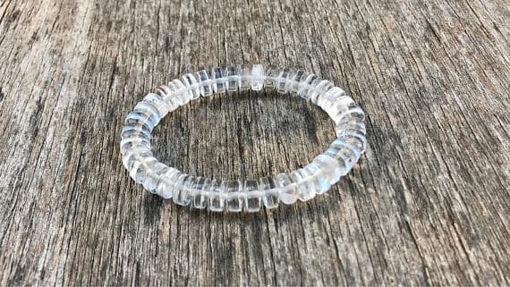 Bridesmaid Jewelry 3mm Stretchable White Clear Quartz  Bracelet Rondelle, Smooth 7" for mens, womens, gf, bf & Adult.