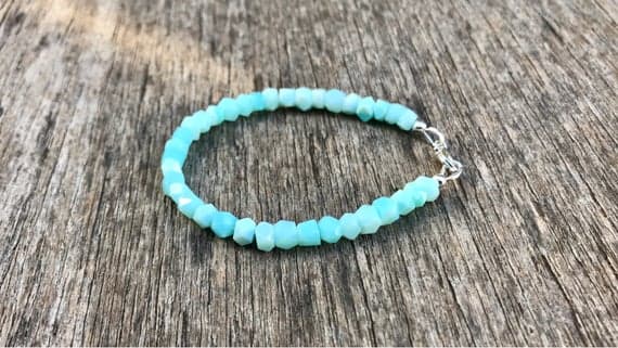 925 sterling Silver Dainty Slave Loose 4-5mm stacking Blue Peru Blue Opal Bracelet Rondelle, Faceted 7" for mens, womens, gf, bf & Adult.
