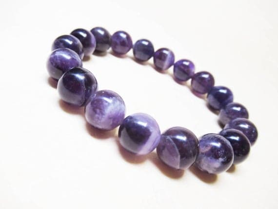 memorial gift 10mm Stretchable Purple Amethyst Bracelet Round, Smooth 7.5" for mens, womens, GF, BF, Adults.