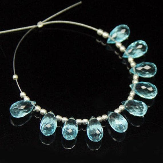 1 strand aquamarine quartz tear drop faceted 8'' long strand gemstone beads, jewelry supplies for jewelry making, bulk beads, for meditation jewellery for Reiki Healing  gemstone size 5mmx10mm