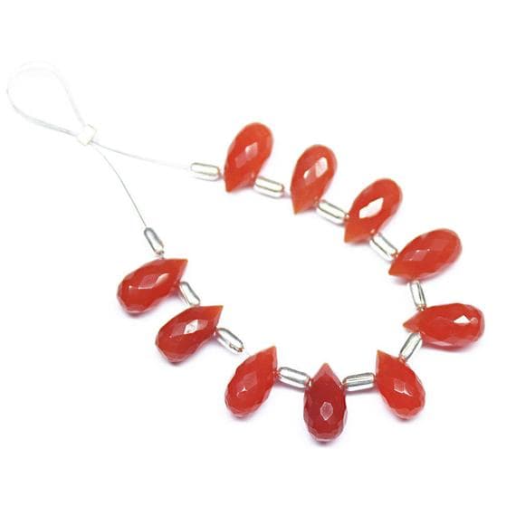 1 strand carnelian chalcedony tear drop faceted 8'' long strand gemstone beads, jewelry supplies for jewelry making,  for meditation jewellery for Reiki Healing  gemstone size 5mmx10mm