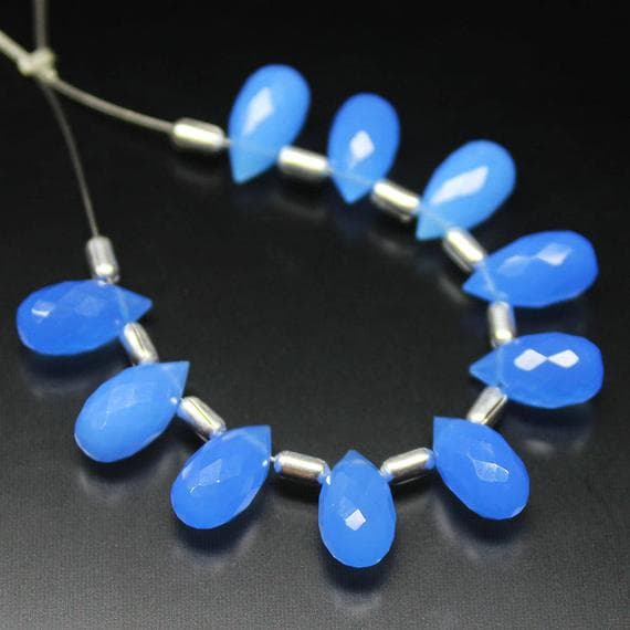 1 strand chalcedony tear drop faceted 8'' long strand gemstone beads, jewelry supplies for jewelry making, bulk beads, for meditation jewellery for Reiki Healing  gemstone size 5mmx10mm