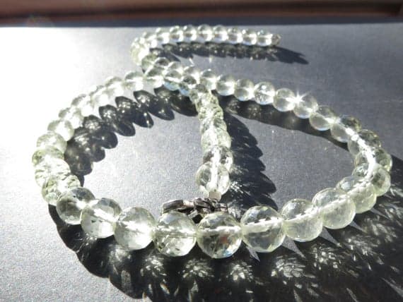 925 sterling Silver Positive Energy 8mm stacking Green Green Amethyst Necklace Round, Faceted 16" for mens, womens.