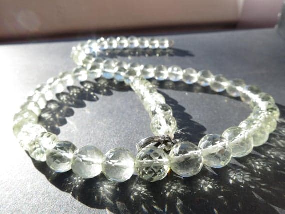 925 sterling Silver Handmade Beaded 8mm stacking Green Prasiolite green amethyst  Necklace Round, Faceted 17" for mens, womens.