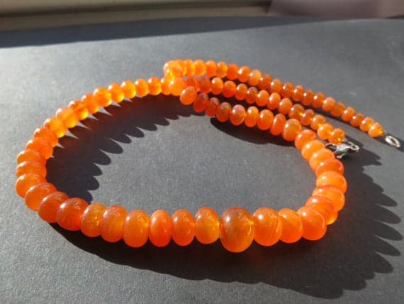 925 sterling Silver Artisan Loose  7-12mm stacking Orange Carnelian Necklace Rondelle, Smooth 17" for mens, womens.