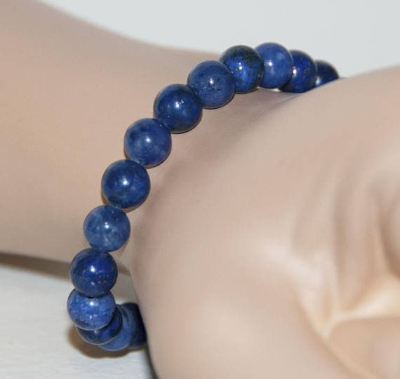 Unique Wedding Gift 8mm Blue Lapis & Sodalite Stretchable Bracelet Round, Smooth 18cm for mens, womens, gf, bf and adults.